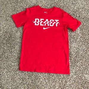 Red and white shirt sleeve Nike shirt